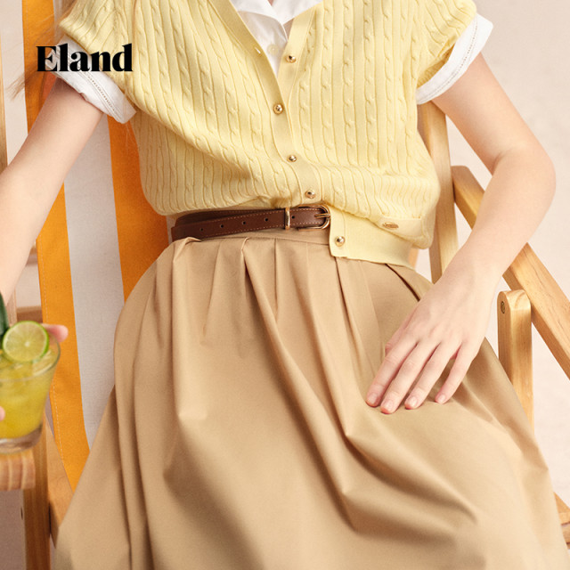 Eland Clothes Sweet Cotton Commuter Mid-Long Dress 2025 Summer New Style