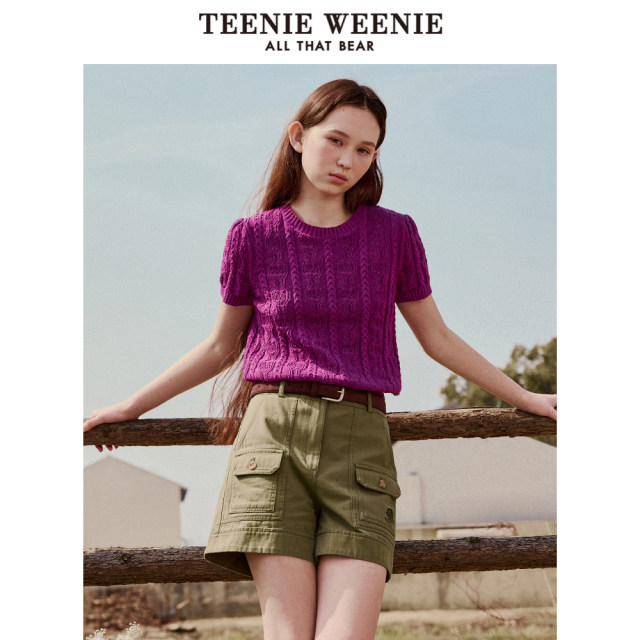 TeenieWeenie Bear Knitted T-shirt 2025 Summer New Casual Vibrant Women's Round Neck Sweater Top