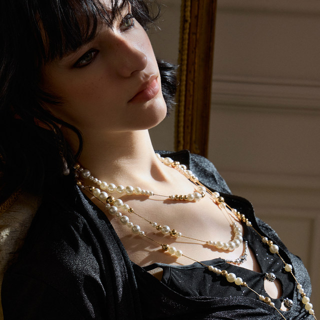 SUMIYAKI love lock cylinder series retro key water drop broken pearl long stacking necklace wrapped around sweater chain