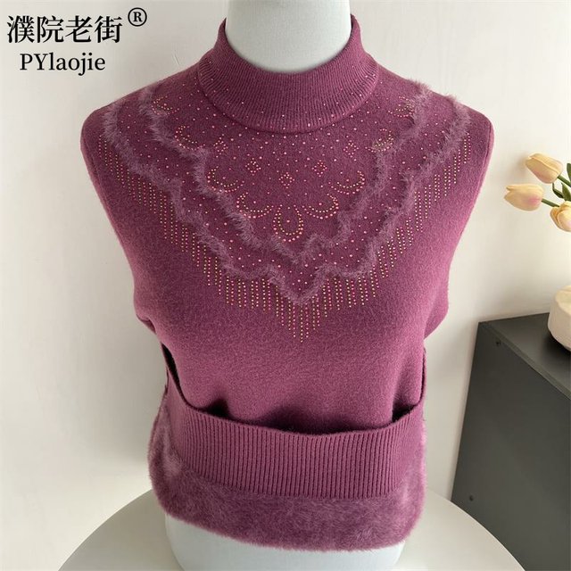 Mom's winter velvet thickened sweater bottoming shirt grandma's warm top middle-aged and elderly women's autumn and winter knitted sweater