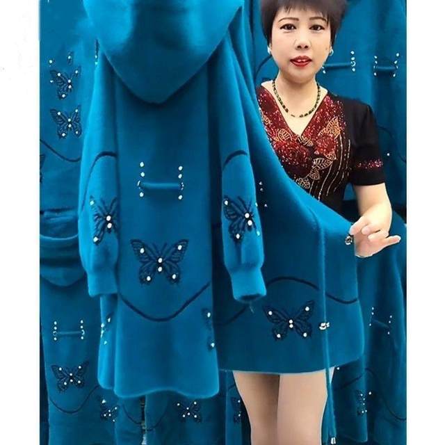 Mink velvet mother's sweater coat for women in autumn and winter thickened mid-length outer coat knitted cardigan for middle-aged and elderly people