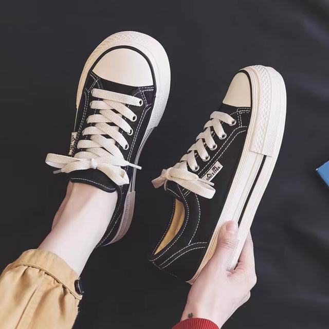 Mango toe canvas shoes for women 2025 new autumn thick sole shoes for women round toe black sneakers big toe shoes