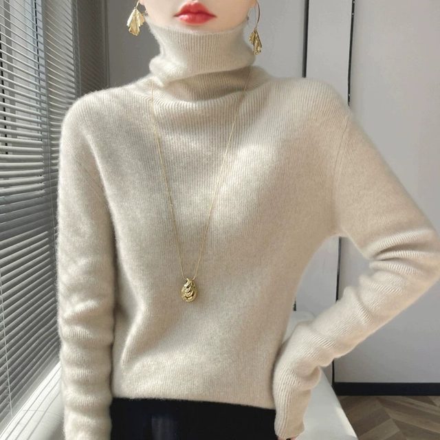 Broken code Clear clearance 100 wool sweater women's piles to repair sweater knitted thick wool turtleneck solid color bottoming shirt