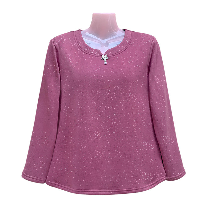260jin [Jin is equal to 0.5 kg] Add obese F Mom to warm the middle -aged and elderly women's winter plus velvet thickened bottom shirt and cold fat lady shirt