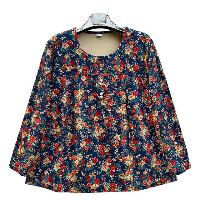 Middle -aged and elderly women's clothing autumn big size mothers long sleeves long -sleeved autumn clothing and fat increased 200JIN [Jin is equal to 0.5 kg] loose and fat too top
