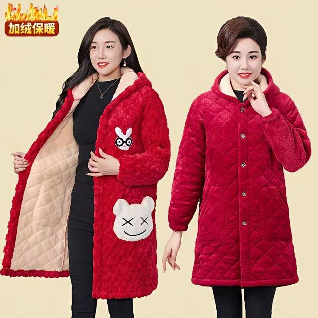 Add velvet thickened winter new mothers dressing clothes, dirt -resistant home clothing large size loose cotton jackets keep warm jackets