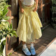 MSYOUCAN Looking forward to the bright summer dopamine yellow skirt with bow splicing lace-up versatile long skirt