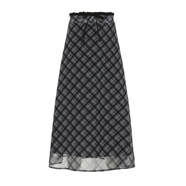 MSYOUCAN Korean ins style printed low waist skirt lace-up versatile college style A-line long skirt