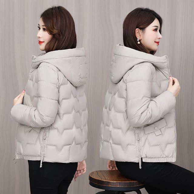 Down jacket women's short winter new large size hooded cotton coat middle-aged and elderly mother's wear light and small cotton-padded jacket