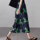 Miyake pleated retro skirt women's ice silk green tie-dye printed straight sand floral skirt elastic waist pleated skirt
