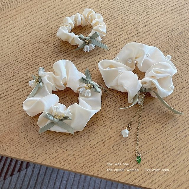 Lily of the valley bow headband large intestine hair tie for women 2025 new high-end rubber band hair tie headband
