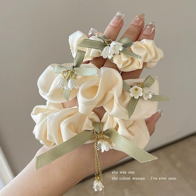 Lily of the valley bow headband large intestine hair tie for women 2025 new high-end rubber band hair tie headband