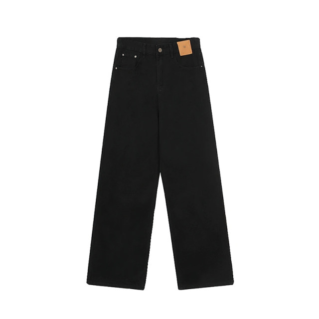 300Jin [Jin equals 0.5 kg] Large size fat mm black wide-leg high-waist jeans for women with versatile draping loose thickened pear straight pants