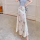
Feijie customized Chinese retro satin skirt printed elegant A-line mid-length skirt hip-cover skirt skirt