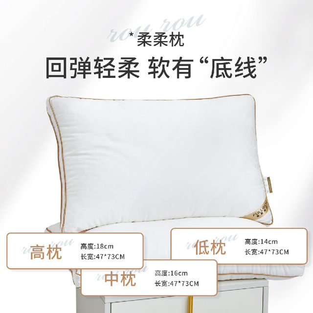 Fuli Real Gold Jacquard Pure Cotton Adult Pillow Core Single Thin Pillow Pair Please Take 2 Feather Velvet Soft Pillow