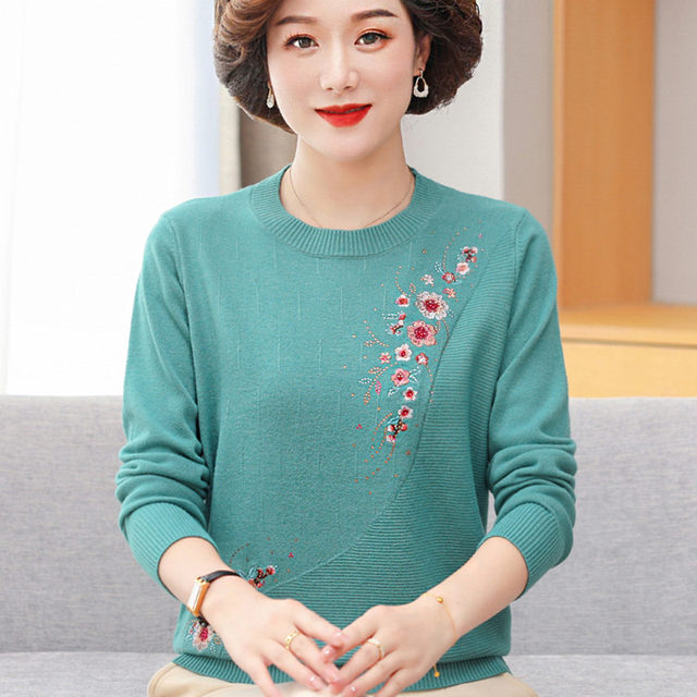 2025 Mother's Spring and Autumn Outerwear Long-sleeved Sweater Women's Clothing Middle-aged and Old Age Style Age-Reducing Knitted Bottoming Shirt Fashion