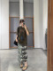 2025 summer new retro casual versatile basic printed pleated streamer design pleated skirt
