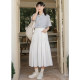 2025 summer new elastic waist versatile skirt white interfacial bag A-line skirt high-waisted slim mid-length skirt