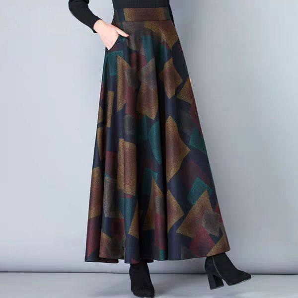 New spring skirt high waist mid-length wool pocket long skirt large a-line skirt wearing Nimei floral skirt