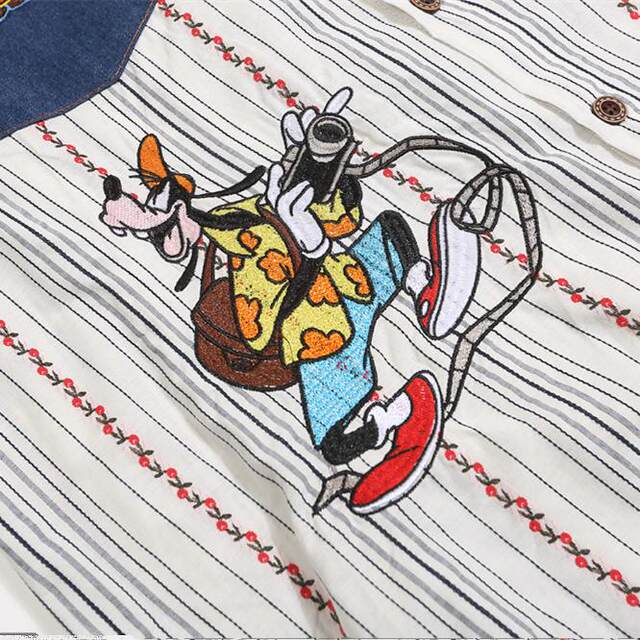 WUSUOBZ Guochao original childlike cartoon embroidered long-sleeved shirt 2024 spring and autumn loose striped shirt jacket
