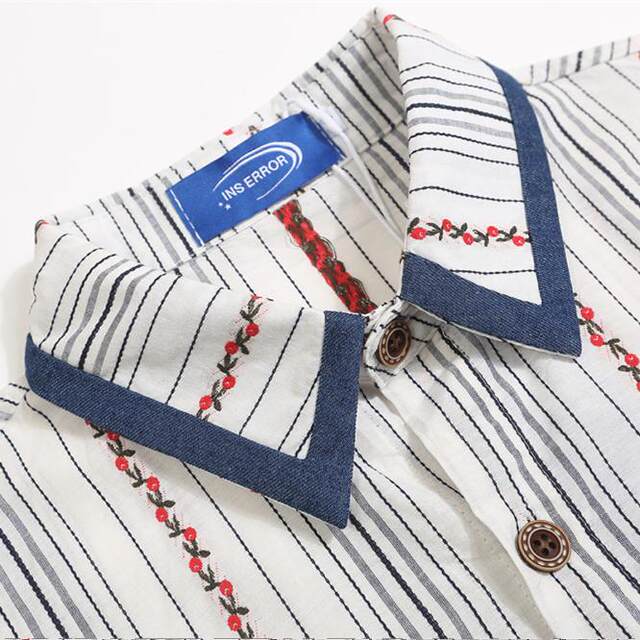 WUSUOBZ Guochao original childlike cartoon embroidered long-sleeved shirt 2024 spring and autumn loose striped shirt jacket