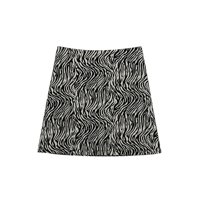 Large size retro zebra pattern skirt for women in spring and autumn new high-waisted slim and versatile slit A-line short skirt one-step skirt