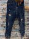 European Station 2023 autumn new heavy industry star hot drill hole denim small feet nine-point elastic pencil pants