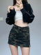 American retro camouflage work skirt autumn and winter high waist slimming pocket hot girl hip skirt A-line skirt miniskirt