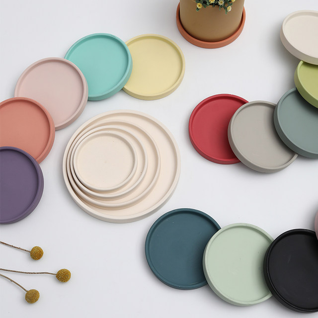 Ceramic round flowerpot water connection tray Nordic decorative Morandi pigment burning base thickened cushion water-retaining flower holder