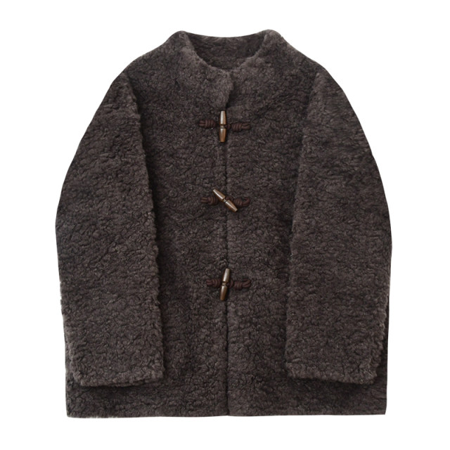 JIUJIU retro horn buckle stand collar fur coat for women in winter 2025 new warm fur top
