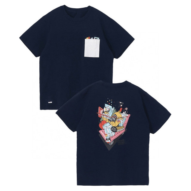 Zhang Xiaomo's Japanese 25 summer new product front pocket rear shopping cart cartoon pattern short-sleeved pure cotton T-shirt versatile top
