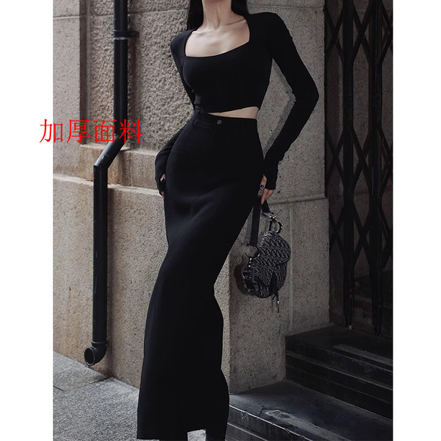 Pear-shaped figure plus size gray high-waisted hip suit half-length skirt for women slimming mm retro a-line straight skirt