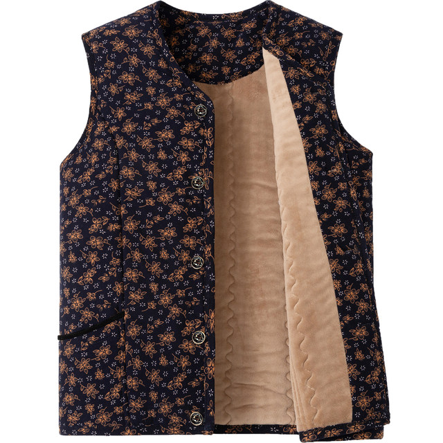 Middle-aged and elderly women's camel velvet vests, plus fat, plus size, inner wear, cotton vests, grandma's plus velvet elastic pony clips