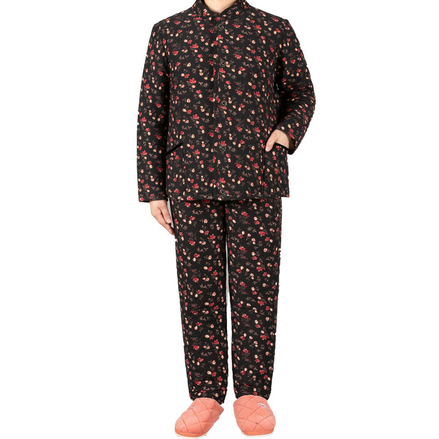 Camel velvet cotton-padded jacket suit for middle-aged and elderly women with velvet stand-up collar home warm clothes mother's loose large size two-piece set