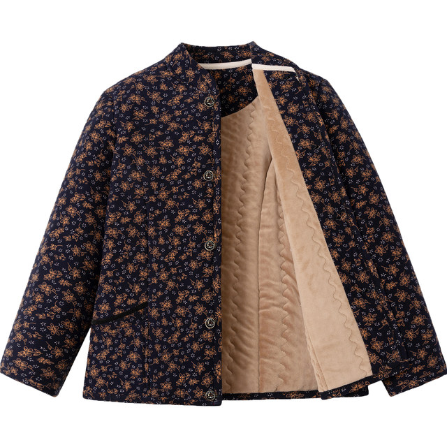 Middle-aged and elderly women's camel velvet cotton-padded jackets, plus velvet and thickened warm clothes for mothers, large-size cotton-padded clothes for grandma to wear at home