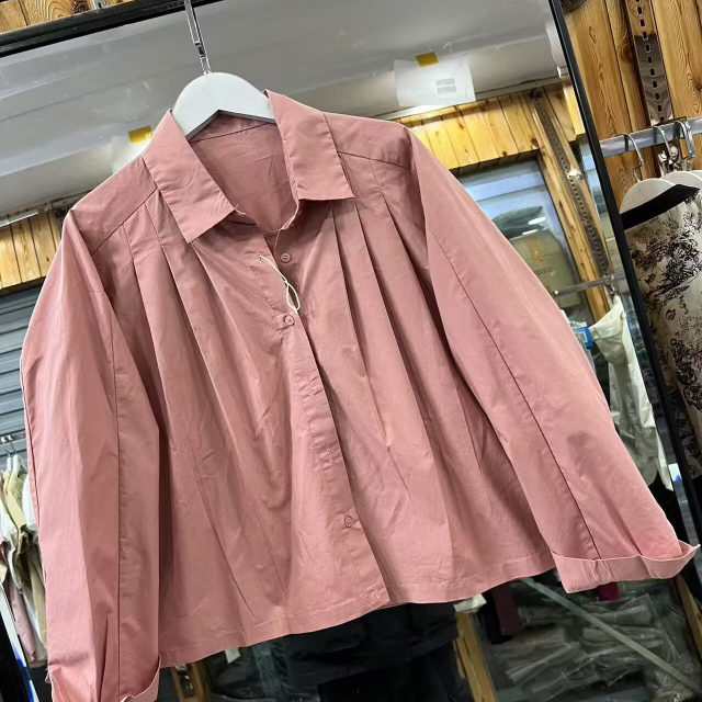 Solid color long-sleeved shirt for women's spring new lapel single-breasted loose slim and versatile casual top solid 0.21