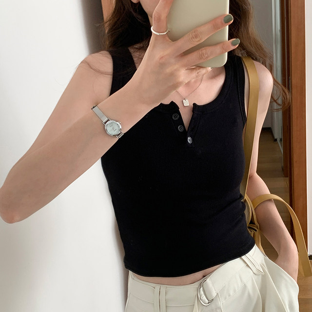 Pure hot girl threaded suspender vest for women with 2025 summer new round neck slim niche top