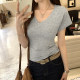 Unique niche V-neck front shoulder base shirt rasp shoulder short-sleeved T-shirt for women 2025 summer new slim slim top trendy