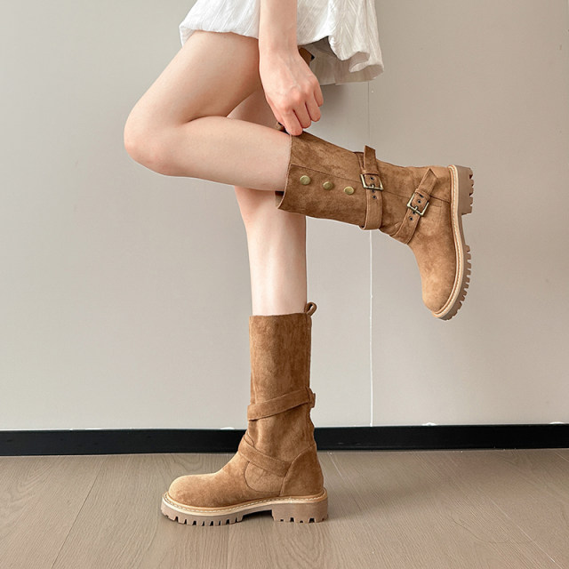 Six o'clock uncle's height-enhancing retro Maillard Martin boots for women 2025 autumn new style without knees and wearing western short boots