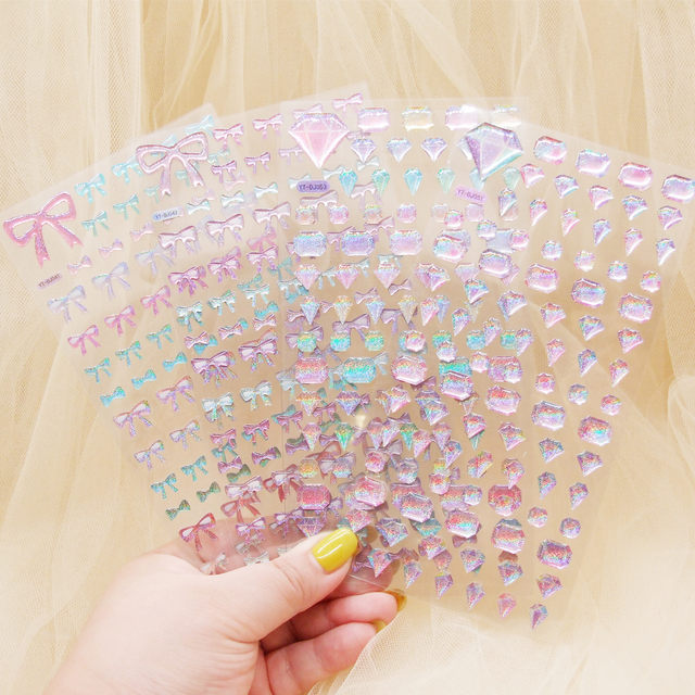 Girls' heart cute shiny mobile phone decoration manual tent three-dimensional love crystal drop glue diary hand account sticker sticker sticker