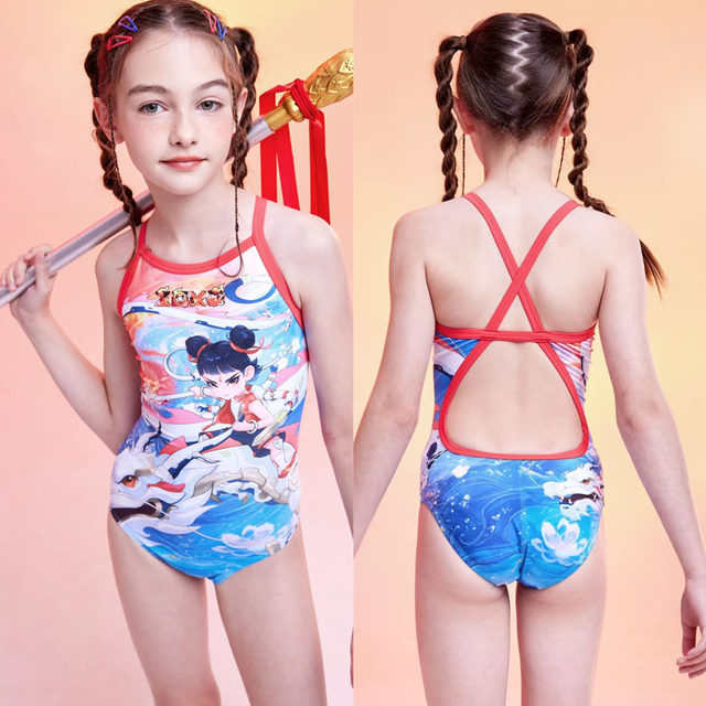 Zoke Zhouke Nezha same style children's one-piece triangular five-point swimsuit training boys and girls' competition swimming trunks anti-chlorine
