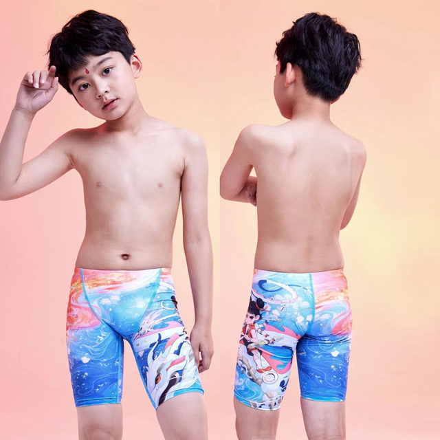 Zoke Zhouke Nezha same style children's one-piece triangular five-point swimsuit training boys and girls' competition swimming trunks anti-chlorine
