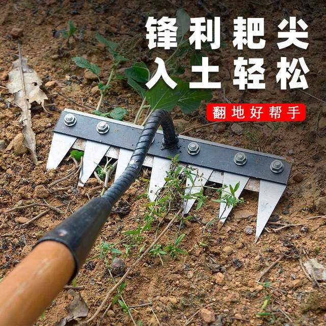Agricultural weeding tools, manganese steel rake, multi-functional hoeing and vegetable planting tool, five-tooth new soil loosening iron nail rake