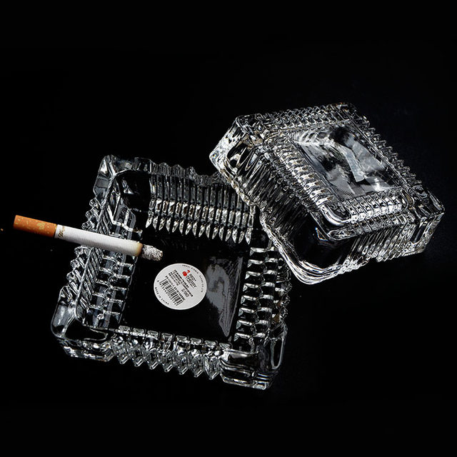 Crystal glass ashtray home creative office living room large thickened anti-fall ash anti-fly ash square