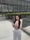 Pure little fragrance style high-end pink knitted v-neck sleeveless knitted vest hot girl sexy short suspender top