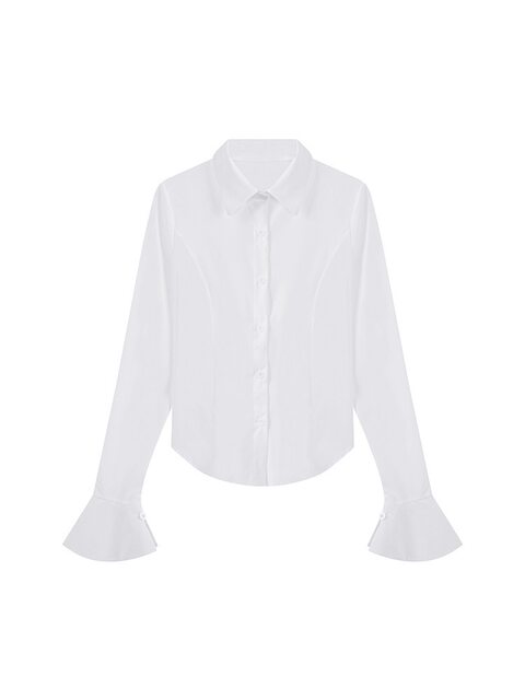 Pure and lustful white chic waist-length long-sleeved shirt feminine sexy hot girl design straps slim niche shirt top