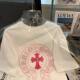 Pink cross flower embroidery short-sleeved T-shirt for men and women in summer pure cotton loose and chic couple large size t-shirt top ins