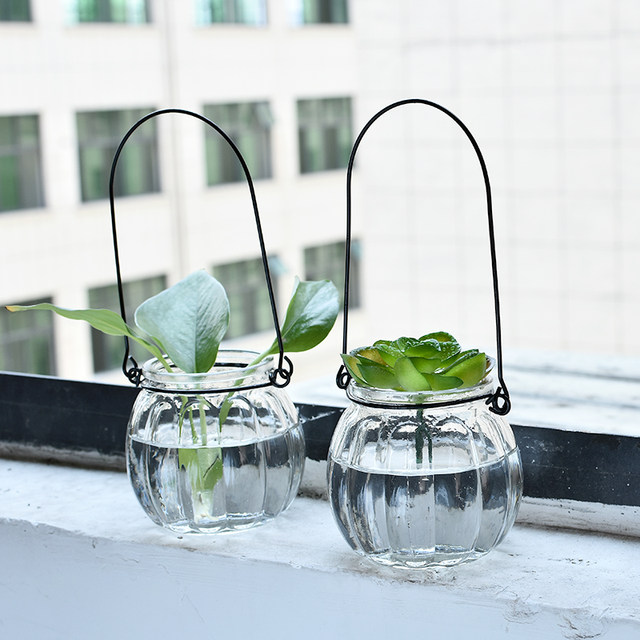 9-pack hanging transparent glass vases pumpkin small hanging bottles simple hydroponic flower pots indoor gardening home decoration