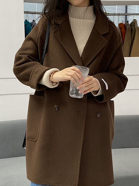 DUSHU 74.4% Sheep Wool Plus Size Hepburn Style Wool Coat 2024 Winter New Versatile Commuting Long Tweed Black Jacket 24DS84179
