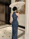 The new Chinese national style tither the satin digging shoulder to improve the slim cheong cheong cheong cheongs, the waist dress, the long skirt of the Lanling King
